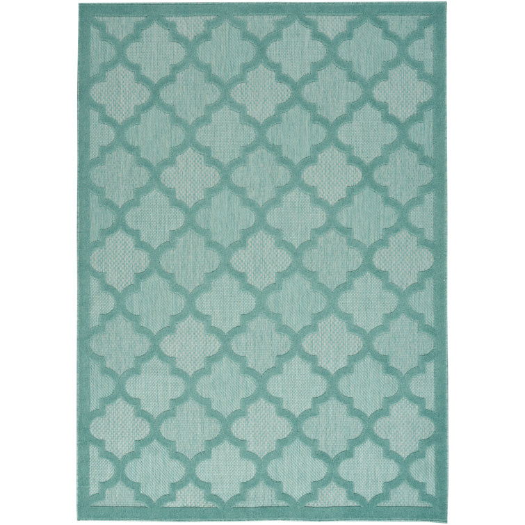Lark Manor Adianey Red Barrel Studio Easy Care Trellis Aqua/Teal Blue